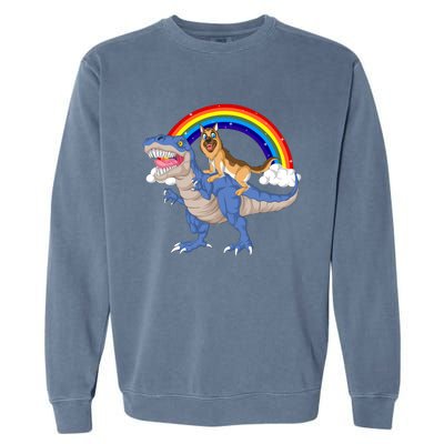 German Shepherd Riding Dinosaur Garment-Dyed Sweatshirt