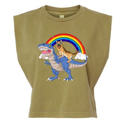 German Shepherd Riding Dinosaur Garment-Dyed Women's Muscle Tee