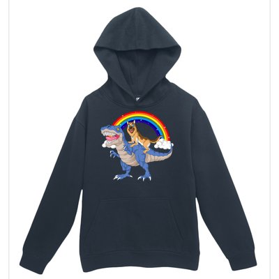 German Shepherd Riding Dinosaur Urban Pullover Hoodie