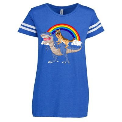 German Shepherd Riding Dinosaur Enza Ladies Jersey Football T-Shirt