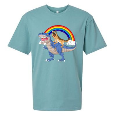 German Shepherd Riding Dinosaur Sueded Cloud Jersey T-Shirt