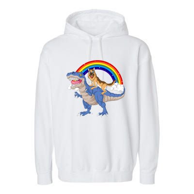 German Shepherd Riding Dinosaur Garment-Dyed Fleece Hoodie