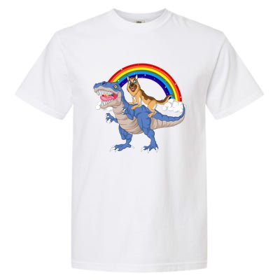 German Shepherd Riding Dinosaur Garment-Dyed Heavyweight T-Shirt