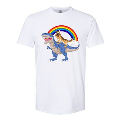 German Shepherd Riding Dinosaur Softstyle CVC T-Shirt