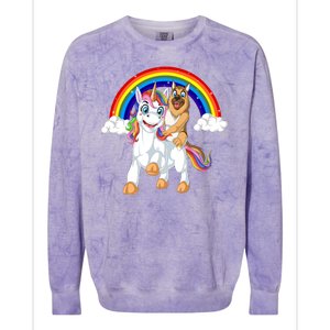 German Shepherd Riding Unicorn Colorblast Crewneck Sweatshirt