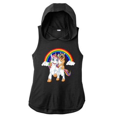 German Shepherd Riding Unicorn Ladies PosiCharge Tri-Blend Wicking Draft Hoodie Tank