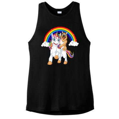 German Shepherd Riding Unicorn Ladies PosiCharge Tri-Blend Wicking Tank