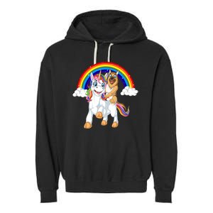 German Shepherd Riding Unicorn Garment-Dyed Fleece Hoodie