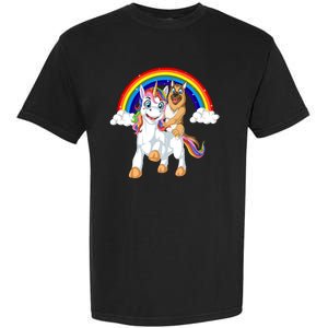 German Shepherd Riding Unicorn Garment-Dyed Heavyweight T-Shirt