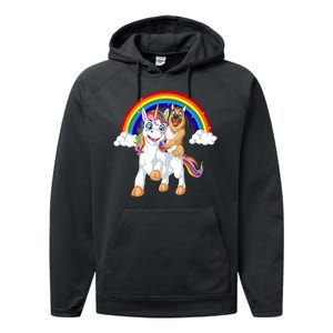 German Shepherd Riding Unicorn Performance Fleece Hoodie