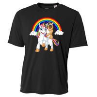 German Shepherd Riding Unicorn Cooling Performance Crew T-Shirt