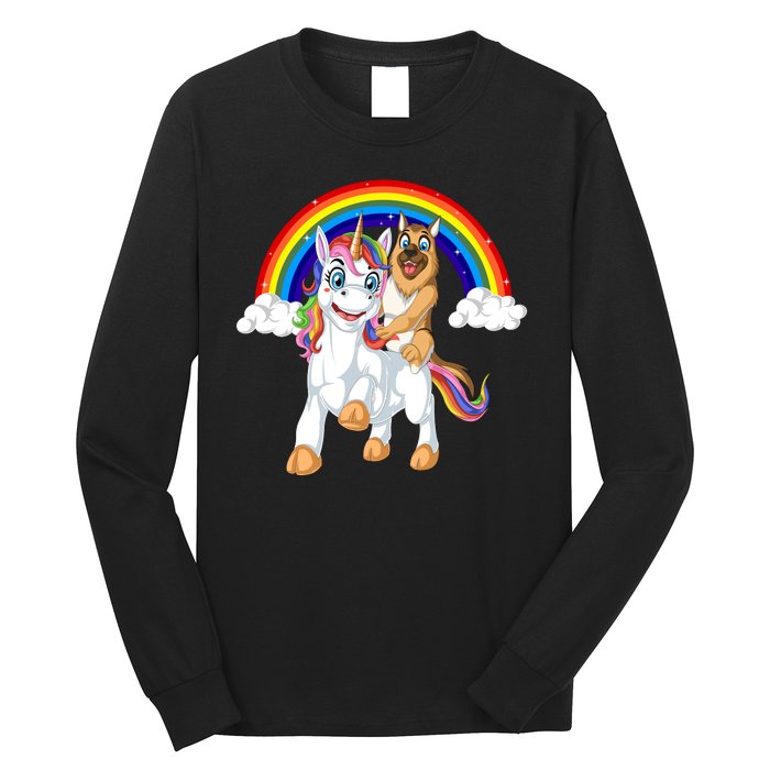 German Shepherd Riding Unicorn Long Sleeve Shirt