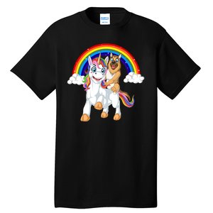 German Shepherd Riding Unicorn Tall T-Shirt