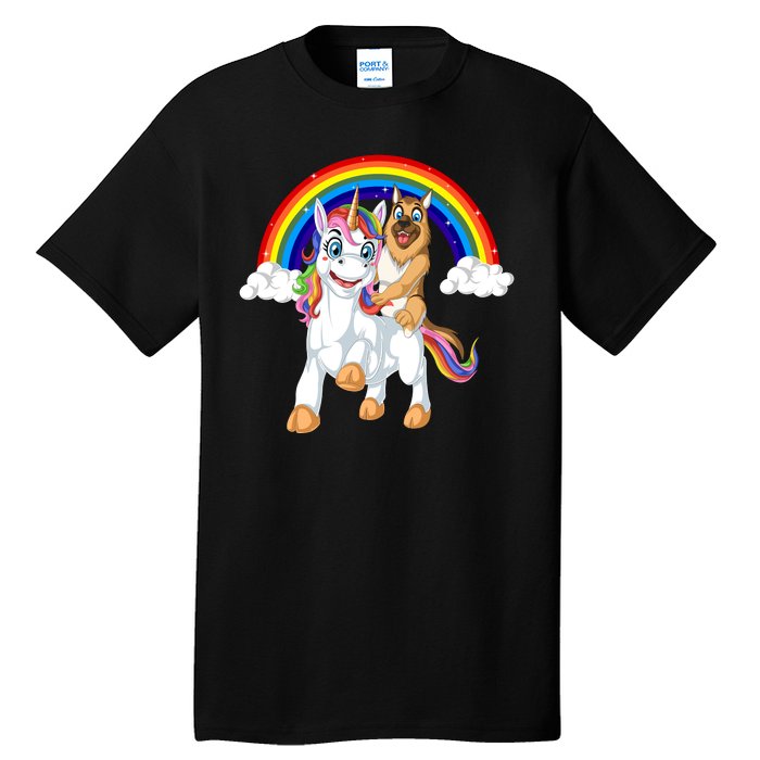 German Shepherd Riding Unicorn Tall T-Shirt