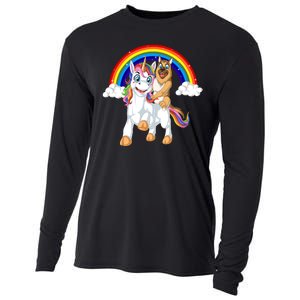 German Shepherd Riding Unicorn Cooling Performance Long Sleeve Crew