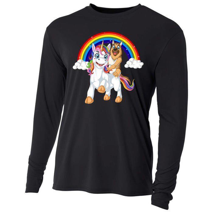 German Shepherd Riding Unicorn Cooling Performance Long Sleeve Crew