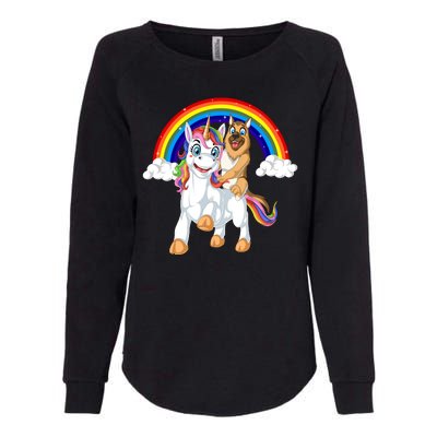 German Shepherd Riding Unicorn Womens California Wash Sweatshirt