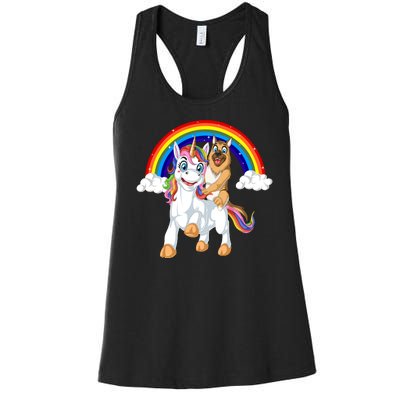 German Shepherd Riding Unicorn Women's Racerback Tank