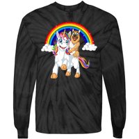 German Shepherd Riding Unicorn Tie-Dye Long Sleeve Shirt