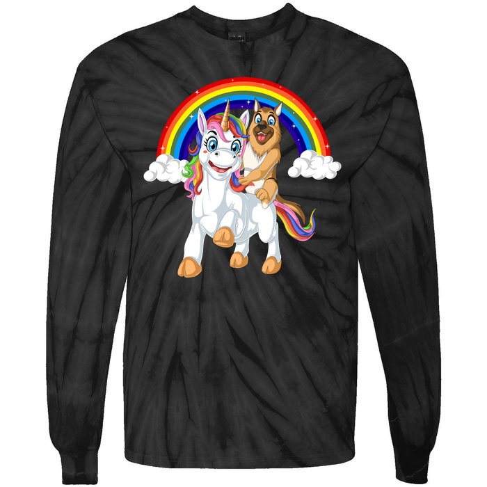 German Shepherd Riding Unicorn Tie-Dye Long Sleeve Shirt