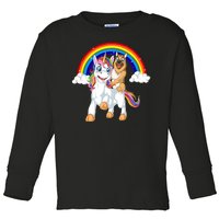 German Shepherd Riding Unicorn Toddler Long Sleeve Shirt