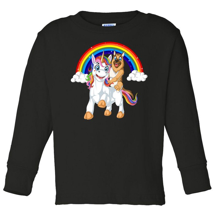 German Shepherd Riding Unicorn Toddler Long Sleeve Shirt