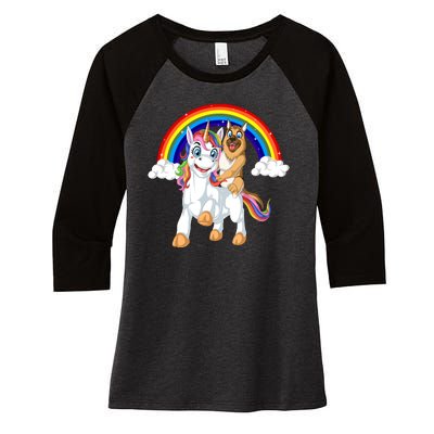 German Shepherd Riding Unicorn Women's Tri-Blend 3/4-Sleeve Raglan Shirt