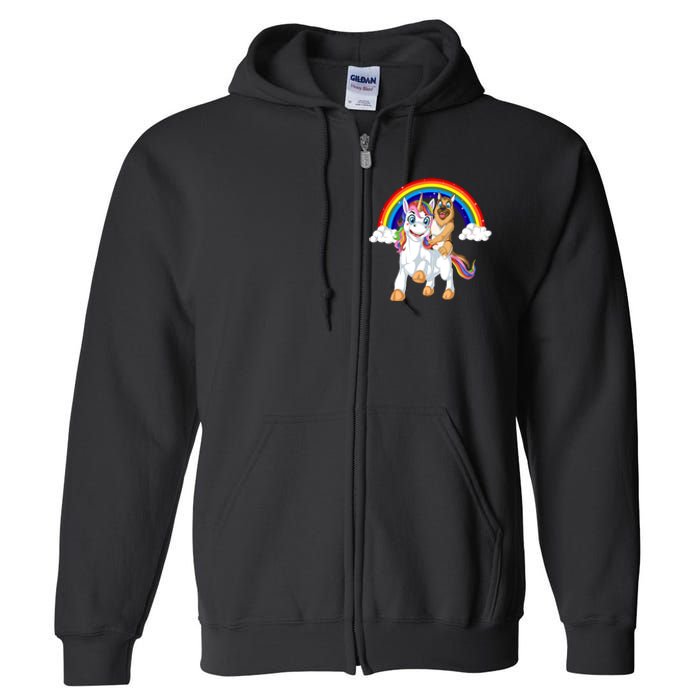 German Shepherd Riding Unicorn Full Zip Hoodie