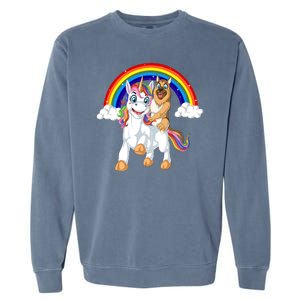 German Shepherd Riding Unicorn Garment-Dyed Sweatshirt