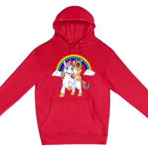 German Shepherd Riding Unicorn Premium Pullover Hoodie