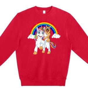 German Shepherd Riding Unicorn Premium Crewneck Sweatshirt