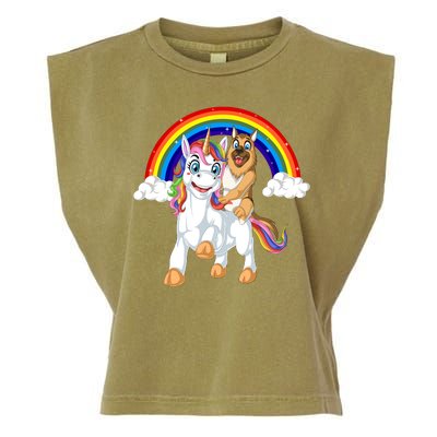 German Shepherd Riding Unicorn Garment-Dyed Women's Muscle Tee