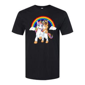 German Shepherd Riding Unicorn Softstyle CVC T-Shirt