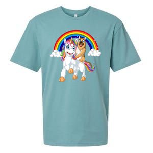 German Shepherd Riding Unicorn Sueded Cloud Jersey T-Shirt