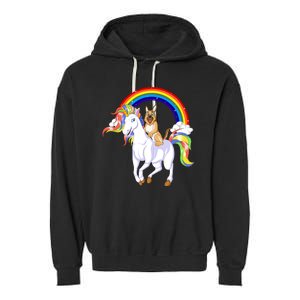 German Shepherd Riding Unicorn Garment-Dyed Fleece Hoodie