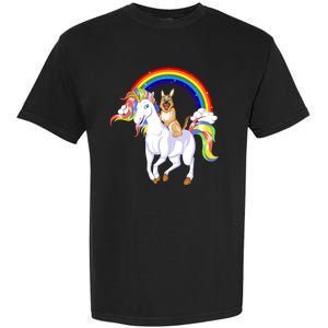 German Shepherd Riding Unicorn Garment-Dyed Heavyweight T-Shirt