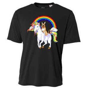 German Shepherd Riding Unicorn Cooling Performance Crew T-Shirt