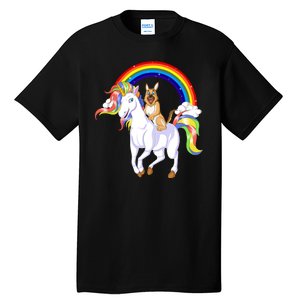 German Shepherd Riding Unicorn Tall T-Shirt