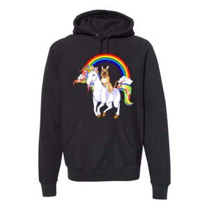 German Shepherd Riding Unicorn Premium Hoodie