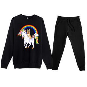 German Shepherd Riding Unicorn Premium Crewneck Sweatsuit Set