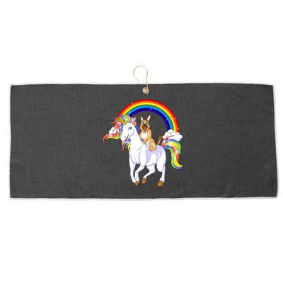 German Shepherd Riding Unicorn Large Microfiber Waffle Golf Towel