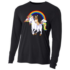 German Shepherd Riding Unicorn Cooling Performance Long Sleeve Crew