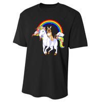 German Shepherd Riding Unicorn Performance Sprint T-Shirt