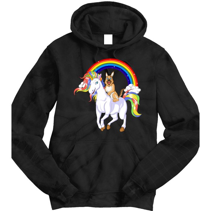 German Shepherd Riding Unicorn Tie Dye Hoodie