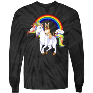 German Shepherd Riding Unicorn Tie-Dye Long Sleeve Shirt