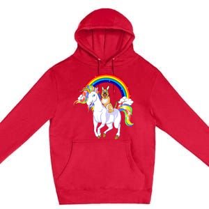 German Shepherd Riding Unicorn Premium Pullover Hoodie