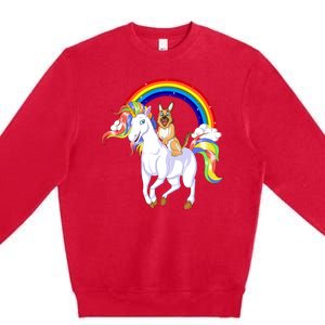 German Shepherd Riding Unicorn Premium Crewneck Sweatshirt