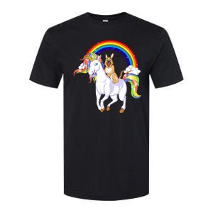 German Shepherd Riding Unicorn Softstyle CVC T-Shirt