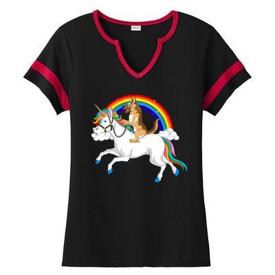 German Shepherd Riding Unicorn Ladies Halftime Notch Neck Tee