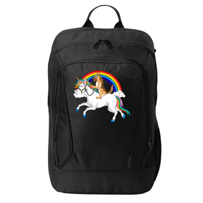 German Shepherd Riding Unicorn City Backpack